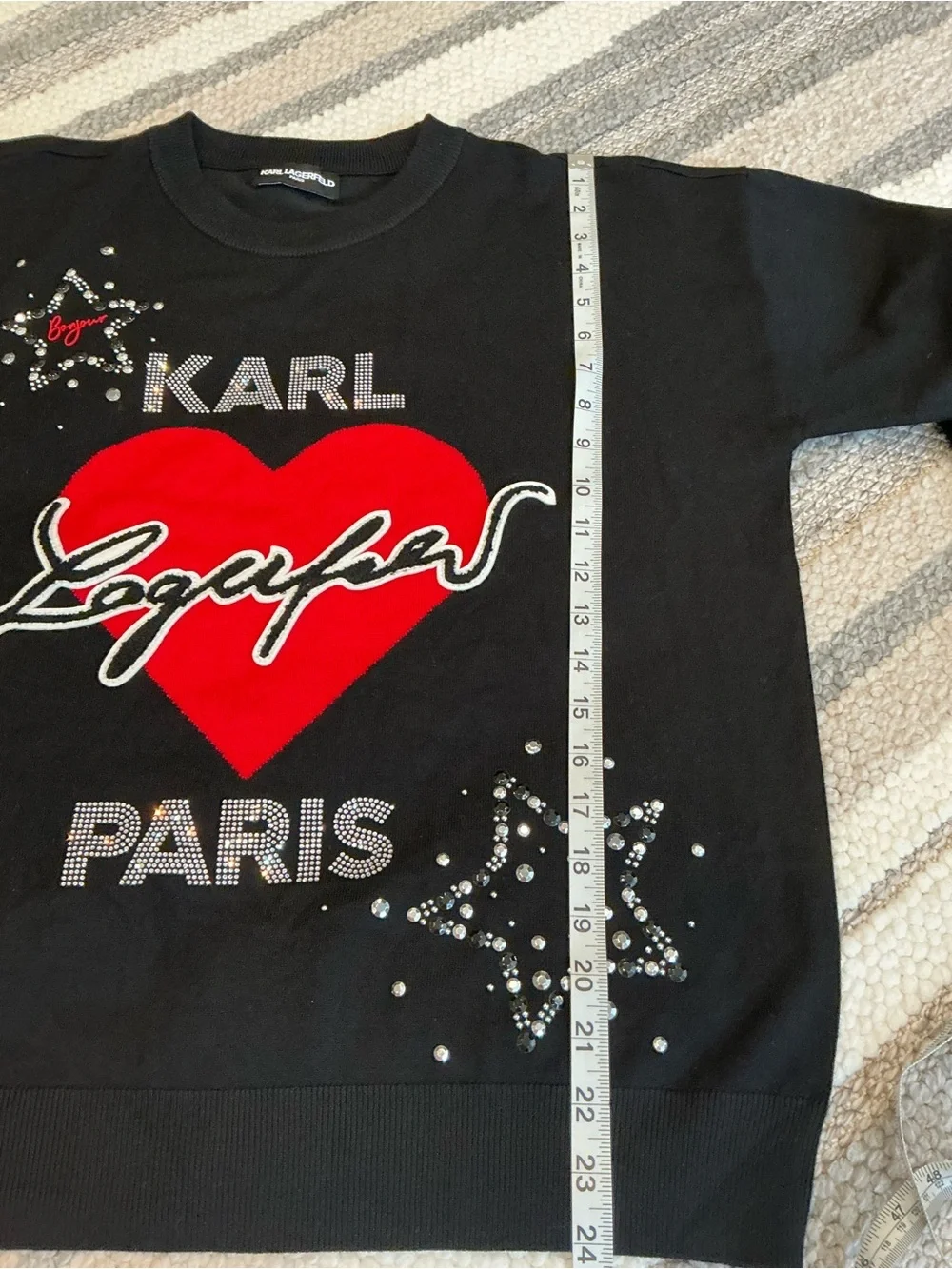 Karl Lagerfeld Black Sweater with Red Heart and Crystal Script